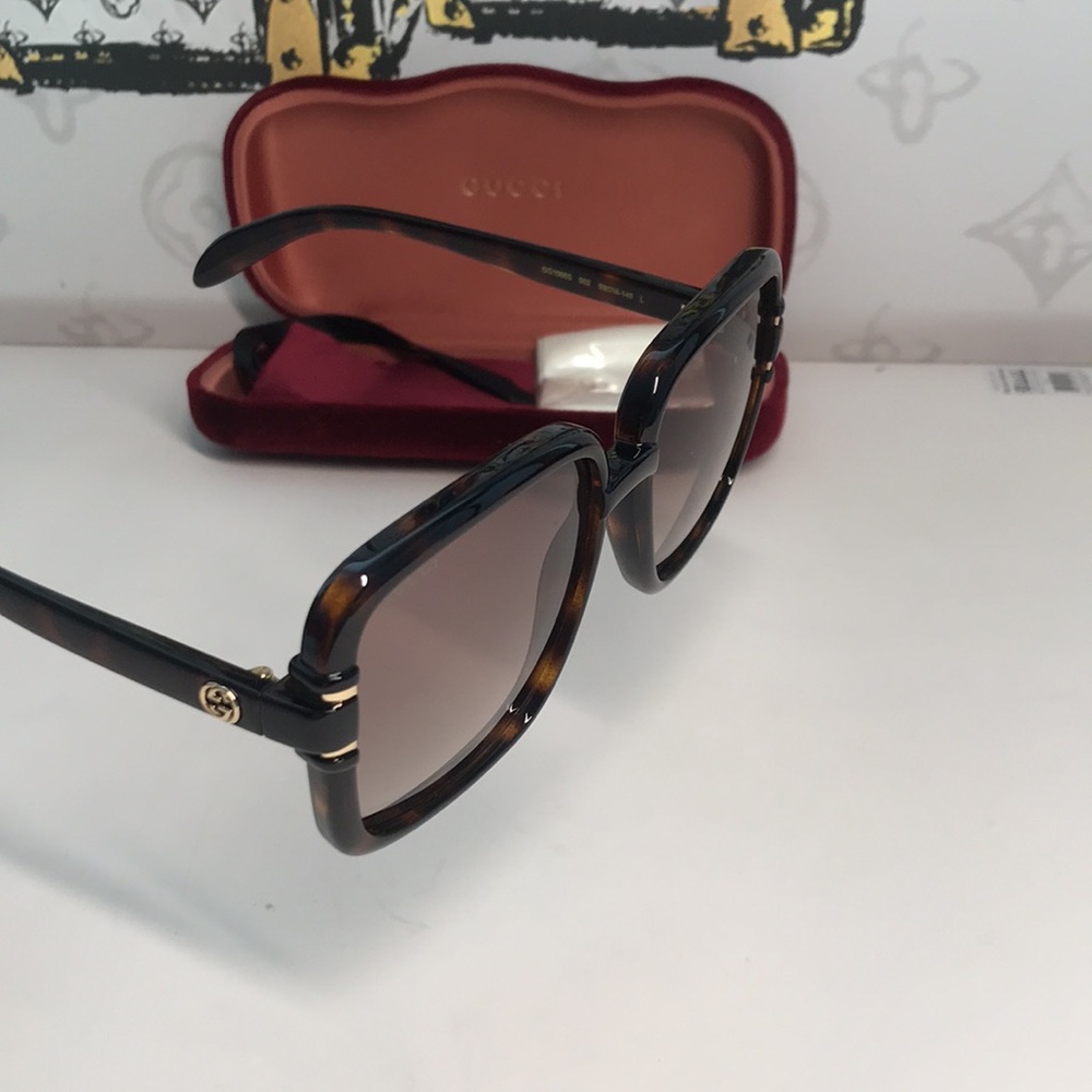 New Authentic Gucci Tortoise Square Sunglasses GG1066S 002 - Picture 11 of 14